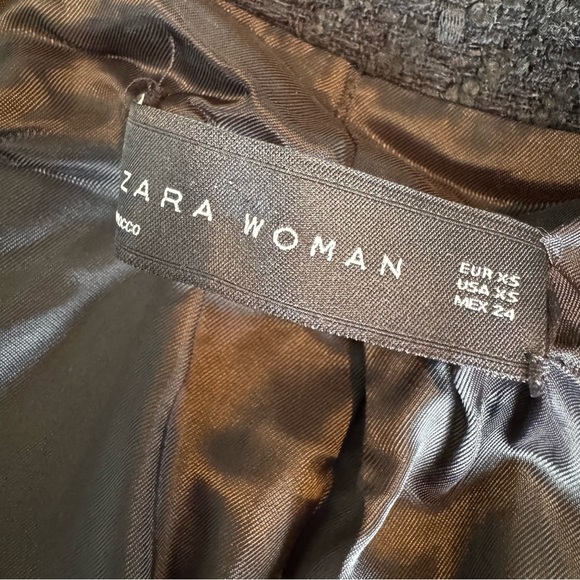 Zara Tweed Textured Boucle Pearl Button Blazer Jacket Black Size XS - Picture 12 of 15